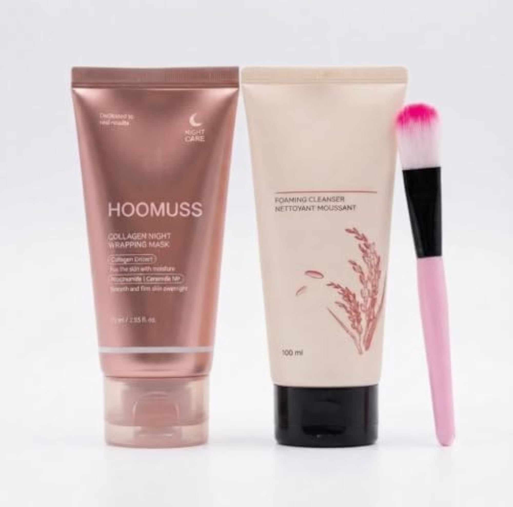 Collagen Night Wrapping Mask, Foaming Face Wash & Facial Brush Combo Kit