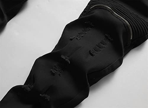 Men's Skinny Slim Moto Biker Jeans Classic Ripped Zipper Denim Pants Hip Hop Distressed Stretchy Jean Trousers4