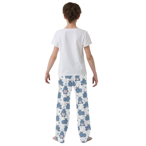 ZZXXB Hippo Grass Boys Long Pants Soft Trousers Elastic Waist Kids Lounge Bottoms with Pockets S-XL3