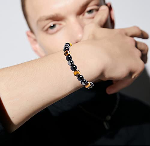Wainis 10Pcs 8Mm Black Hematite Magnetic Bead Therapy Bracelet For Men Women Stone Bracelet Stress Relieving Triple Protection Anxiety Relief Bracelet Jewelry #TOP4
