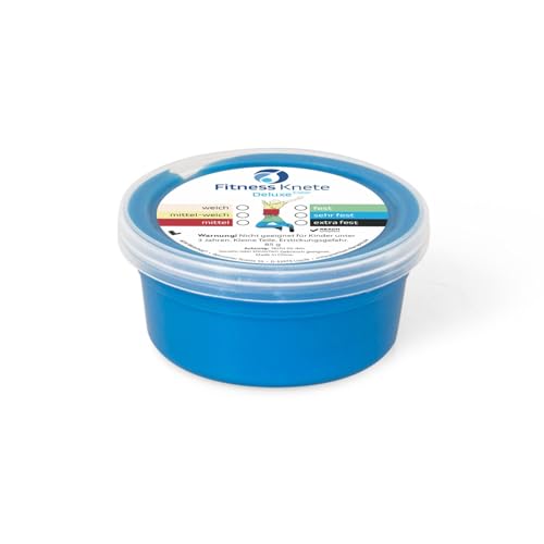 Fitness Knete Deluxe COLOR | 85g Dosen | Stärkenauswahl | Fingertrainer | Handtrainer (blau = sehr fest)