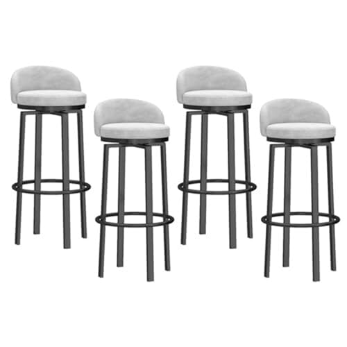 Juego de taburetes de bar giratorios de terciopelo con respaldo bajo, modernos taburetes de bar para cocina, hogar, bar, pub, sillas de isla tapizadas con base negra, altura del asiento de 65 cm (4