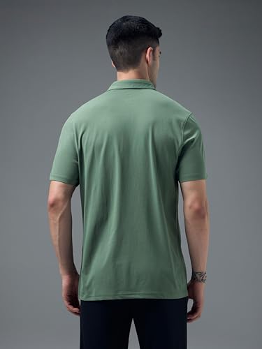Image of TECHNOSPORT Men's Solid Slim Fit Polo Collar T-Shirt COTFLEX Half Sleeve Button Polyester for Gym Running Workout UPF50+ Anti Odour