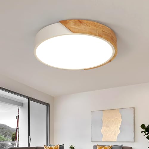 Comely 30 W Plafoniera LED Legno, Moderni Ultra magro Rotondo Plafoniere da Soffitto, Ø30 CM Lampada da Soffitto Legno Bianco Caldo 3000 K per Soggiorno Camera da Letto Corridoio Balcone Ufficio