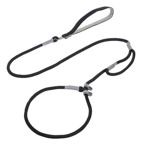 引っ張らない犬用トレーニングリード - ダブルハンドルナイロンスリップチェーンリード 中型/大型犬用 反射トラクション(D 1.4M)