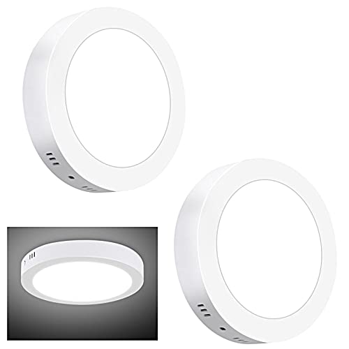 2 Pack 6.69 Inch Led Flush Mount Panel Ceiling Light Fixture-12W Soft Daylight Flat Round Surface Mounted Downlight Lamp For Closet/Hallway/Stairs/Kitchen/Basement Lighting 5000K Daylight #TOP4