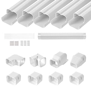 VEVOR Mini-Split-Line-Set-Abdeckung 76, 2 mm B 3110 mm L, dekorative PVC-Rohrleitungsabdeckung für Klimaanlage mit 5 geraden Kanälen und vollständigen Komponenten, überstreichbar für Wärmepumpen, weiß