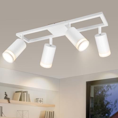 NETTLIFE Plafonnier LED 4 spots noir GU10 orientables à 350°, lampe moderne pour couloir salon chambre cuisine, style industriel, sans ampoule NETTLIFE Plafonnier LED 4 spots noir GU10 orientables à 350°, lampe moderne pour couloir salon chambre cuisine, style industriel, sans ampoule