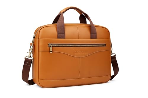 ALDEBRAN® 14"- 15.6" Leather Laptop Bag for Men Cowhide Genuine Leather - Business Messenger Bag with Padded Compartments - iPad, MacBook Office & Detachable Shoulder strap