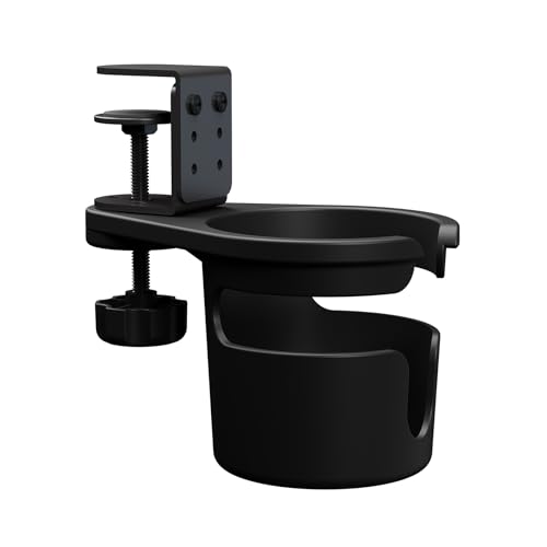 YUYUTORI ドリンクホルダー デスク カップホルダー テーブル 机 三段階調節 飲み物ホルダー スペース節約 クリップ式 机固定 ペンホルダー スマホホルダー コスメホルダー 安定に収納できる 耐荷重5kg ブラック