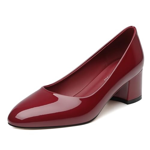 Image of SKYSTERRY Women's Low Heel Dress Pumps Shoes 2 Inch | Low Chunky Block Heel Pumps, Closed Round Toe Heels, Patent Leather Office Work Wedding Pumps Shoes