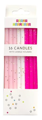 Party Partners Deluxe Birthday Candles 16-Count 4.75" Tall, Pinks/White