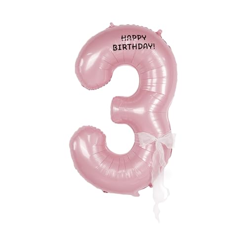 Image of Happy birthday Big Number Balloons Foil Birthday Balloon Number Balloons Happy Birthday Party Decorations Kids and Wedding Party Supplies (Pink numbers 3)