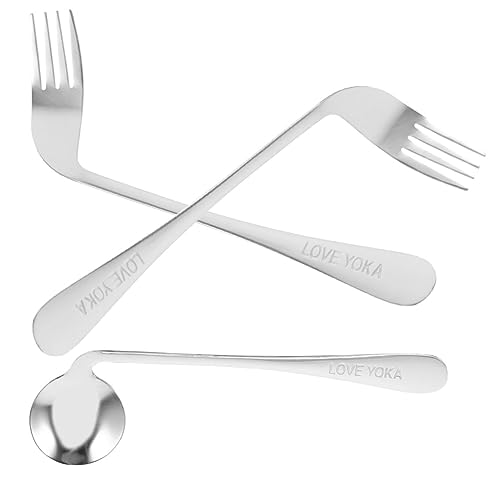 Beaupretty 1 セット アダプティブ 器具 角度付き 食べる スプーン 曲がった 銀食器 サービング 食器 角度付き スプーン 患者用 セルフフィーディング フォーク 食事用 食器 アダプティ