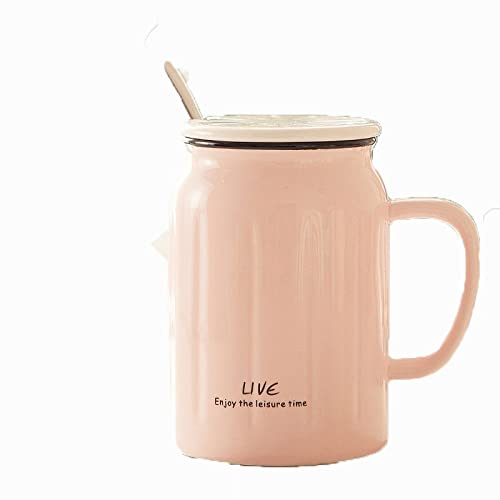 Tazas Taza Creativa con Cucharada de Tapa pequeña Taza Fresca de la Copa de la Copa de la Taza de té Taza de Taza de Taza Taza de cerámica (Color : Roze)