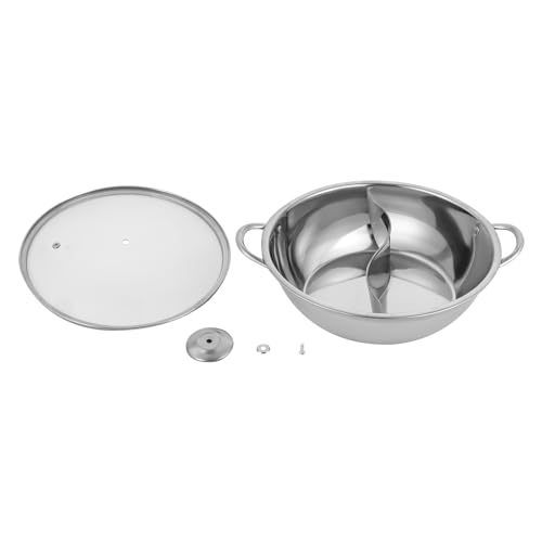 Hot Pot Topf Dualer Hotpot heißer Topf Edelstahl mit Glasdeckel und Unterteilungen, Doppelseitig, Chinesischer Feuertopf 28cm – Bild 6