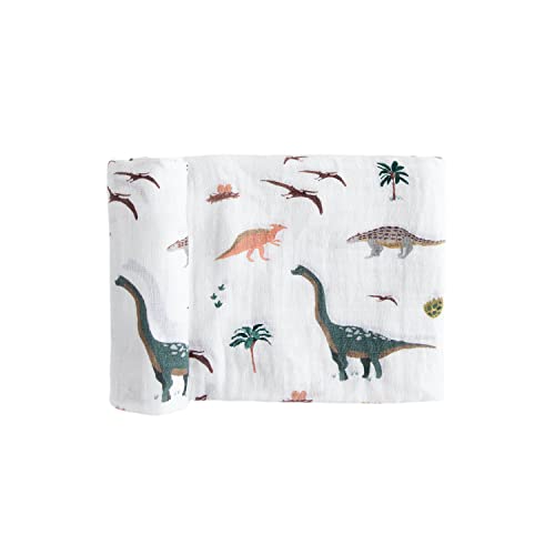 Image of RED ROVR 100% Certified Organic Cotton Muslin Swaddle | Newborn Receiving Blanket | Baby Wrap | Boy, Girl, Unisex | Soft, Lightweight, Breathable | Burping, Nursing, Swaddling | 44" x 44" | Dino Days