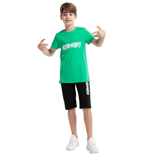 Image of amropi Boys Shorts Set Cotton T-Shirt and Short Pants 2 Pieces Summer Tracksuit for Age 2-12 Years