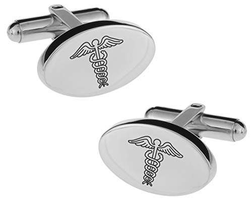 Mancuernillas personalizadas plata con caduceo médico miniatura 3