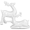 Wesiti 2 Pcs Porcelain Christmas Reindeer Figurines Decorations Ceramic Sitting Standing Deer Statues Mini Animal Reindeer Sculpture Tabletop Ornaments for Cabinet Fireplace Xmas Holiday Decor