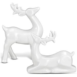 Wesiti 2 Pcs Porcelain Christmas Reindeer Figurines Decorations Ceramic Sitting Standing Deer Statues Mini Animal Reindeer Sculpture Tabletop Ornaments for Cabinet Fireplace Xmas Holiday Decor Wesiti 2 Pcs Porcelain Christmas Reindeer Figurines Decorations Ceramic Sitting Standing Deer Statues Mini Animal Reindeer Sculpture Tabletop Ornaments for Cabinet Fireplace Xmas Holiday Decor