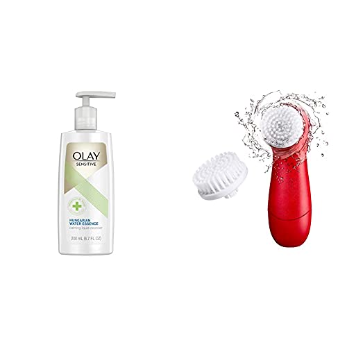 Olay Sensitive Facial Cleanser with Hungarian Water Essence, 6.7 oz with Facial Cleansing Brush by Olay Regenerist, Face Exfoliator with 2 Brush Heads