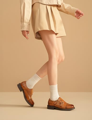 Image of BEAU TODAY Women Monk Strap Loafers Cap Toe Business Causal Loafer Shoes