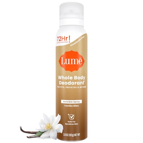 Lume Invisible Spray Deodorant For Women - Whole Body Deodorant Spray - 72 Hr Odor Control - Ozone Friendly Natural Propellant - Baking Soda & Aluminum Free - Skin Loving Full Body - Vanilla Bliss