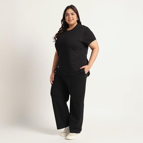 Image of Women's Relaxed Fit Cotton Co-Ord Set | Half Sleeve Top & Wide Leg Pants | Travel & Casual Wear