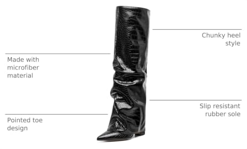 Image of SaraIris Women's Slouchy Knee High Boots - Black, Pointed Toe, Fold Over, Chunky, Shark Boots