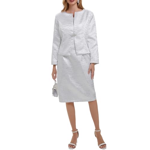 Women's 2 Piece Dress Church Suits Mother Gifts Formal Occasion Party Elegant Jacquard Embroidery Jacket Church Set