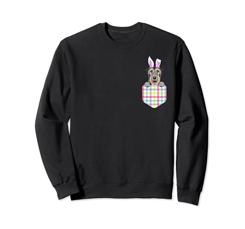 Easter Plaid Irish Wolfhound Bunny Dog In Pocket Sweatshirt, Black