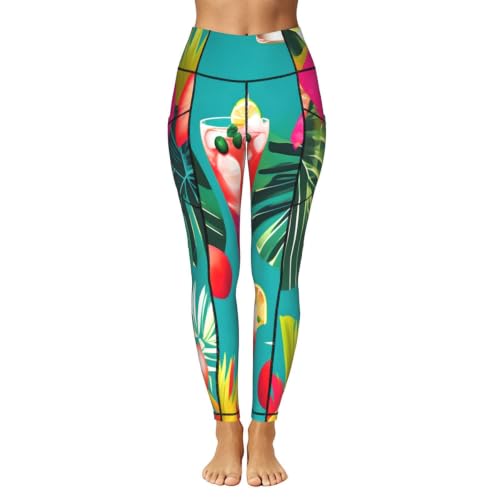 Pantalones de yoga para correr e informales con estampado de cócteles exóticos 2