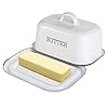 Suwimut enamel butter dish with lid farmhouse white butter dish vintage black rim enamelware butter container with cover enameled steel butter keeper butter stick holder for countertop kitchen decor  urban country home decor