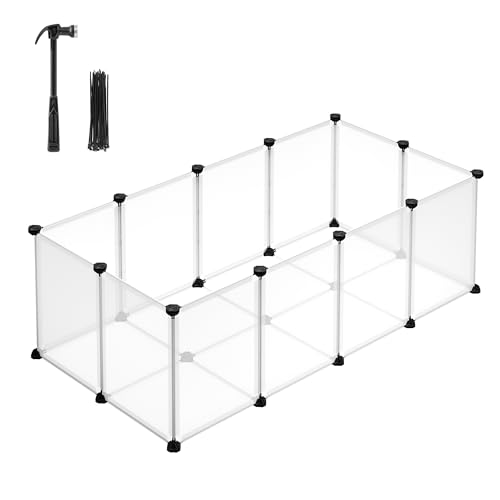 SONGMICS Parc Enclos, Cage, Clôture, avec Plancher, Intérieur, Modulable, en Plastique, pour Cochon d’Inde, Lapin, Hérisson, Petits Animaux, Blanc LPC001W01