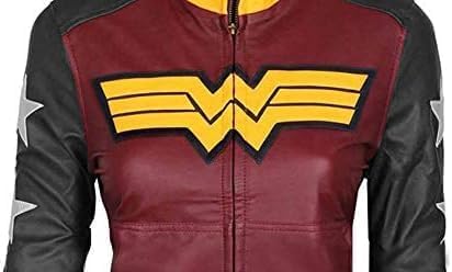 Iconic Superhero Wonder Girl Gal Gadot Maroon and Black Smart Fit Faux Leather Jacket for Women