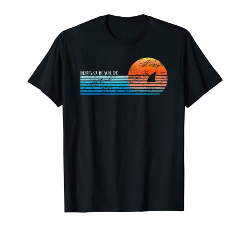Vintage Bethany Beach, DE Retro 80s Atardecer de aleta de tiburón Camiseta