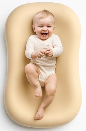 Image of Baby Lounger Pillow for Newborn, Snuggle Organic Lounger for Baby, Soft Cotton Breathable Baby Nest Sleeper (Beige,85x45cm/33.5x17.7in)