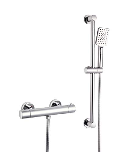 Elbe Barre de Douche 65 cm de en Acciaio INOX, avec Mitigeur Thermostatique Douche, pommeau de Douche multifonctionnelle, Tuyau en Acier Inoxydable 1,5m