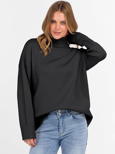 ANRABESS Womens Turtleneck Sweaters Long Sleeve Oversized Chunky Knit High Low Hem Pullover Sweater Top 2025 Fall Outfits3