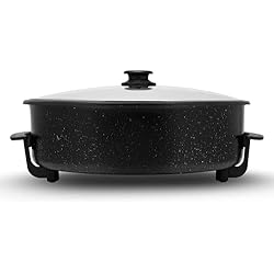 Paellera Electrónica SOGO Sartén Paellera eléctrica con Tapa de Cristal Reforzado y Recubrimiento antiadherente de Piedra | Ø interior 40 cm | profundidad 9 cm | termostato ajustable hasta 240º C | 1500W | SIN PFOA