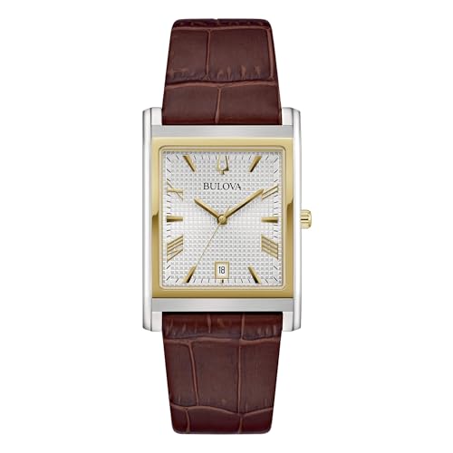 Bulova Reloj de hombre 96B430 Classic Rectangle acero piel marrón, marrón, Clási