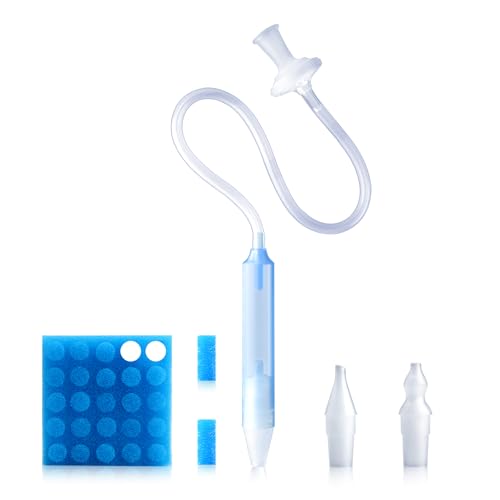 Image of PNSHOL Baby Nasal Aspirator Nasal Congestion Relief with 25 Hygiene Filters Blue Baby Booger Tool for Infants Toddlers, White