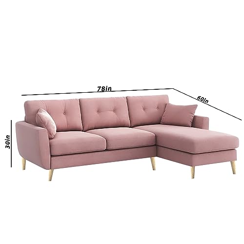 Image of BRAXTON Lindel RHS 4 Seater L Shape Sofa Set for Living Room (Pink) Premium Velvet Fabric Sofa