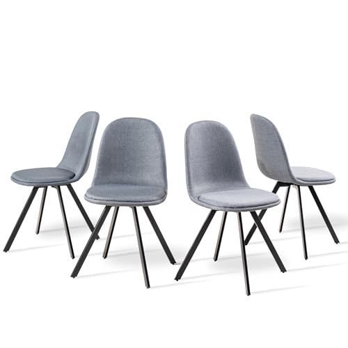 Homy Casa Set di 4 sedie girevoli in tessuto fiammato, per sala da pranzo, con seduta imbottita, per soggiorno, cucina, gambe in metallo nero, colore: grigio