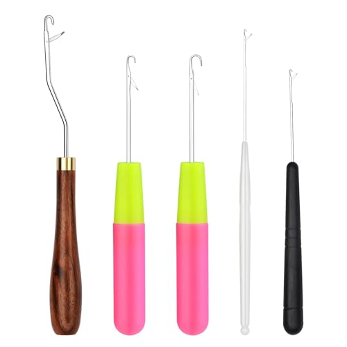 BALDCC 5 Size Latch Hook Crochet Hooks for Hair Latch Hook Kit for Rug Making Braiding and Crochet Craft