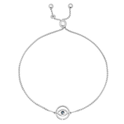 Image of Dazzlingrock Collection Accent Round Blue & White Diamond Evil Eye Bolo Bracelet for Her in 925 Sterling Silver