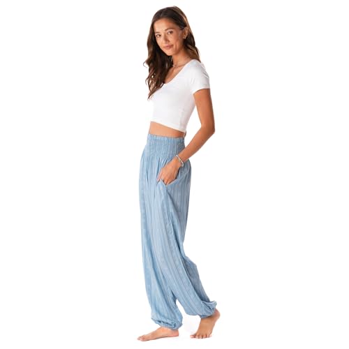 Image of Lotus and Luna Women's Harem Pants Thai Pants for Beach & Lounge High Waisted Flowy Boho Pants Genie Pants Yoga Pants