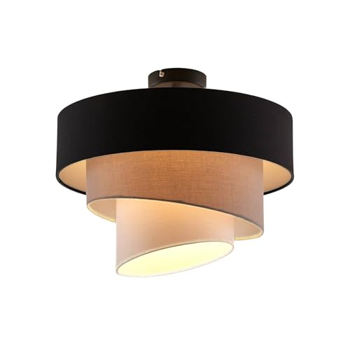 Lindby Stoff Deckenlampe schwarz, grau weiß 3 Textil Schirme rund 1x E27...