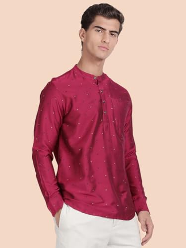 Image of KRYPTIC Men's Full Sleeve Regular Fit Short Kurta in Premium Pure Cotton with Patch Pocket and Mandarin Collar - Perfect Blend of Style and Comfort